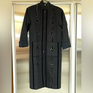 Embroidered Black Long Coat